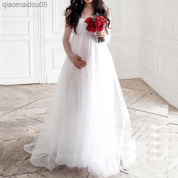 2022 long sleeve bead mesh dress for pregnant women wedding dress shooting props maternity dress fashion pregnant women clothing l230712, White
2022 long sleeve bead mesh dress for pregnant women wedding dress shooting props maternity dress fashion pregnant women clothing l230712, White