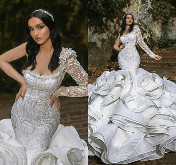 2021 luxury ruffles mermaid wedding dresses plus size one shoulder chapel train gorgeous bridal gowns nigerian arabic marriage dre5268900, White
2021 luxury ruffles mermaid wedding dresses plus size one shoulder chapel train gorgeous bridal gowns nigerian arabic marriage dre5268900, White