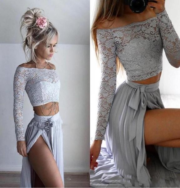 2019 twopieces split side lace prom dresses off the shoulder a line chiffon illusion long sleeve party gowns1054978, Black
2019 twopieces split side lace prom dresses off the shoulder a line chiffon illusion long sleeve party gowns1054978, Black
