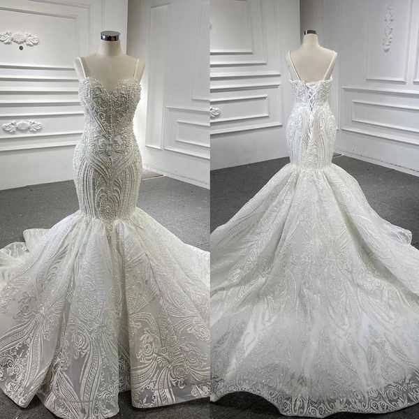 spaghetti straps mermaid wedding dresses vintage sleeveless pearls bridal gowns custom made party dress vestido de novia, White
spaghetti straps mermaid wedding dresses vintage sleeveless pearls bridal gowns custom made party dress vestido de novia, White