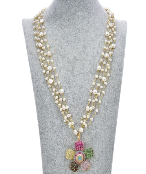 guaiguai jewelry 4 strands white pearl necklace cz pave flower pendant for women real gems stone lady fashion jewellery1414724, Silver
guaiguai jewelry 4 strands white pearl necklace cz pave flower pendant for women real gems stone lady fashion jewellery1414724, Silver