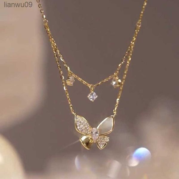 zircon inlaid golden butterfly pendant double layer necklace women's personality fashion necklace wedding jewelry birthday gifts l23070, Silver
zircon inlaid golden butterfly pendant double layer necklace women's personality fashion necklace wedding jewelry birthday gifts l23070, Silver