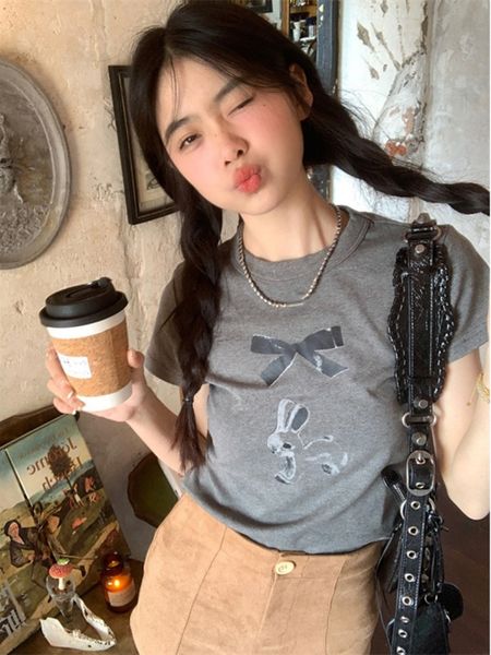 women's t-shirt fully matched summer casual cavai cute rabbit bow printed t-shirt y2k aesthetic short sleeved cut for women's fash, White
women's t-shirt fully matched summer casual cavai cute rabbit bow printed t-shirt y2k aesthetic short sleeved cut for women's fash, White