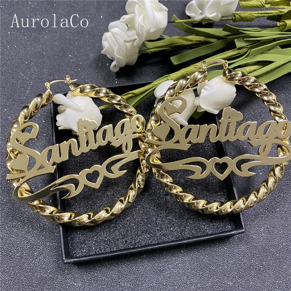 hoop huggie aurolaco 30-90mm custom name earrings big hoops earrings stainless steel hip hop style earrings custom earrings for women gift 2, Golden;silver
hoop huggie aurolaco 30-90mm custom name earrings big hoops earrings stainless steel hip hop style earrings custom earrings for women gift 2, Golden;silver