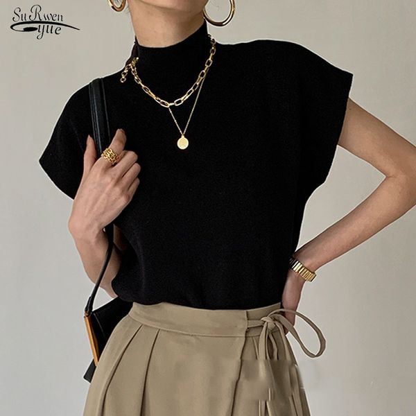 women's t-shirt shirt and blouses woman stand-up collar knitted vest loose elegant women short sleeve office lady fashion summer 18842, White
women's t-shirt shirt and blouses woman stand-up collar knitted vest loose elegant women short sleeve office lady fashion summer 18842, White