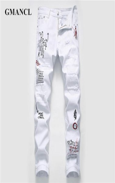 new men streetwear personality ripped printed white skinny jeans hip hop punk casual motorcycle stretch denim jeans trousers cx2008449270, Blue
new men streetwear personality ripped printed white skinny jeans hip hop punk casual motorcycle stretch denim jeans trousers cx2008449270, Blue