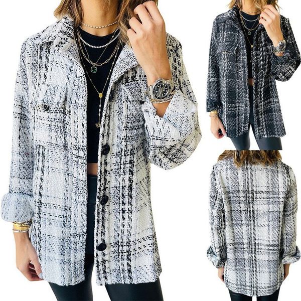 autumn new plaid coat temperament european american women's jackets polo neck loose button long sleeve jacket cardigan outerwear, Black;brown
autumn new plaid coat temperament european american women's jackets polo neck loose button long sleeve jacket cardigan outerwear, Black;brown