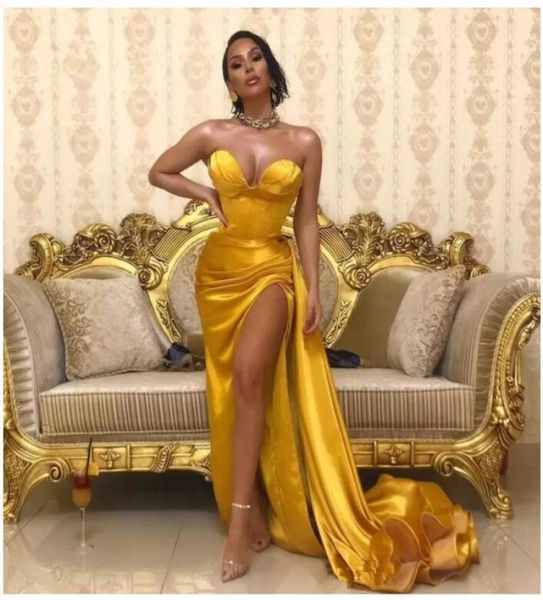 2022 yellow gold sweetheart satin mermaid split long prom dresses black girls ruched formal sweep train formal party evening gowns5233566
2022 yellow gold sweetheart satin mermaid split long prom dresses black girls ruched formal sweep train formal party evening gowns5233566