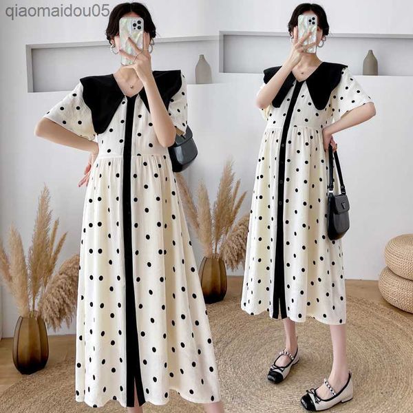 1711# 2022 summer polka dot printed chiffon maternity long party dress elegant a line loose clothes for pregnant women pregnancy l230712, White
1711# 2022 summer polka dot printed chiffon maternity long party dress elegant a line loose clothes for pregnant women pregnancy l230712, White