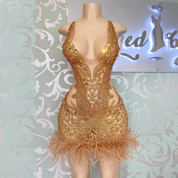 sparkly diamonds short gold prom dress v-neck glitter crystals rhinestone beads birthday party coctail gowns robe de ball, Black
sparkly diamonds short gold prom dress v-neck glitter crystals rhinestone beads birthday party coctail gowns robe de ball, Black