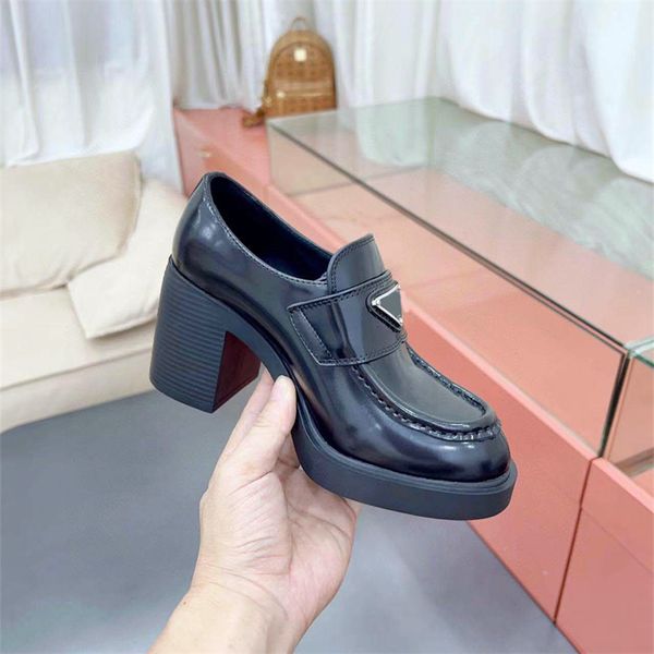 fashion women brand dress shoes spring and autumn new luxury designer leather high heels banquet shoes triangle badge loafers thick heel lea, Black
fashion women brand dress shoes spring and autumn new luxury designer leather high heels banquet shoes triangle badge loafers thick heel lea, Black