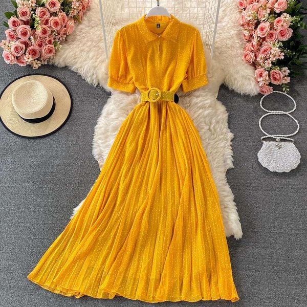 summer french style retro lapels pleated dress lace up waist controlled puff sleeve slim fit slimming large hem, Black;gray
summer french style retro lapels pleated dress lace up waist controlled puff sleeve slim fit slimming large hem, Black;gray