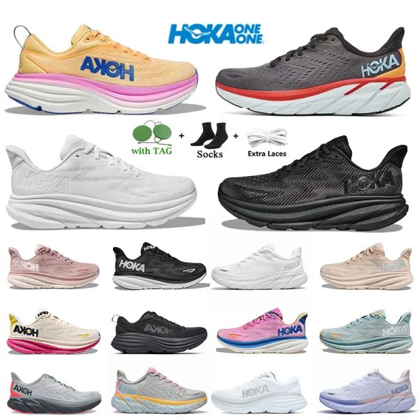 Image of hoka clifton 9 Runners Designer Bondi 8 hokas shoes womens Cliftons 8 Triple White On Cloud Floral Free People Mesh Mens Trainers Sports Sneakers Jogging size 36-45