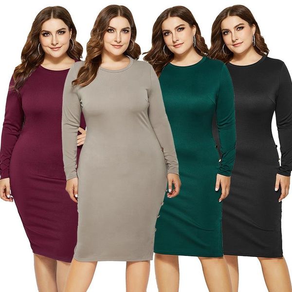 spring autumn plus size long sleeve dress professional ladies knee-length skirt solid color simple plus women's dress, Black
spring autumn plus size long sleeve dress professional ladies knee-length skirt solid color simple plus women's dress, Black