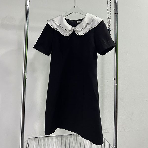 new designer dress a-line womens designer clothing lapel beaded decoration short-sleeved waist slimming dress, Black;gray
new designer dress a-line womens designer clothing lapel beaded decoration short-sleeved waist slimming dress, Black;gray
