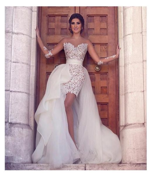 new vestido short lace tulle long sleeve sheath wedding dress transparent party bridal gowns custom appliques removable train2047578, White
new vestido short lace tulle long sleeve sheath wedding dress transparent party bridal gowns custom appliques removable train2047578, White