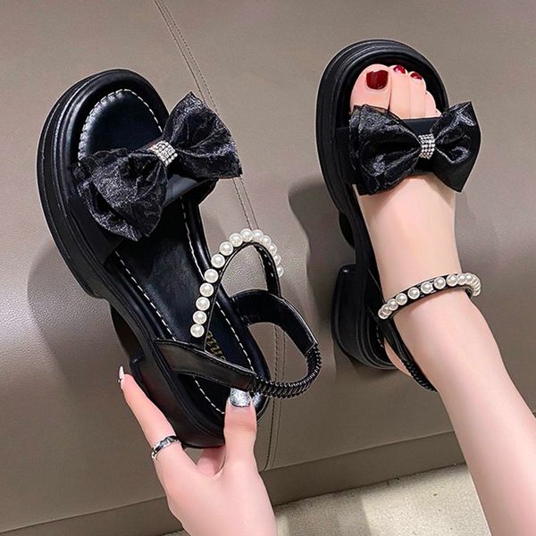 sandals bowtie crystal thick platform sandals women fashion pearl strap med heel sandles woman summer back elastic band open toe shoes 23071, Black
sandals bowtie crystal thick platform sandals women fashion pearl strap med heel sandles woman summer back elastic band open toe shoes 23071, Black