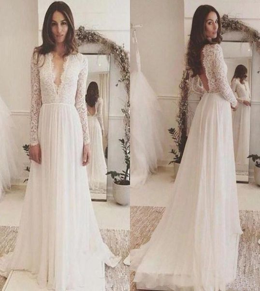 lace long sleeves deep v neck bridal wedding gowns backless sweep train chiffon a line wedding dresses1092964, White
lace long sleeves deep v neck bridal wedding gowns backless sweep train chiffon a line wedding dresses1092964, White