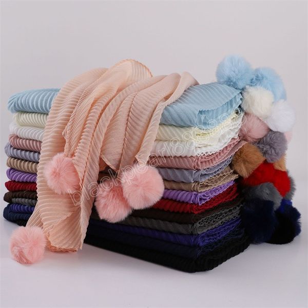 fashion wrinkle rabbit fur pom pom viscose scarf lady soft thin crinkle pashmina hijabs and wraps bufandas muslim sjaal 160*60cm, Blue;gray 
fashion wrinkle rabbit fur pom pom viscose scarf lady soft thin crinkle pashmina hijabs and wraps bufandas muslim sjaal 160*60cm, Blue;gray