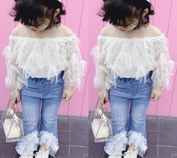 toddler kids clothes set baby girl lace off shoulder t shirt destroyed ripped jeans flare pants children outfits 2pcs 3443597, White
toddler kids clothes set baby girl lace off shoulder t shirt destroyed ripped jeans flare pants children outfits 2pcs 3443597, White