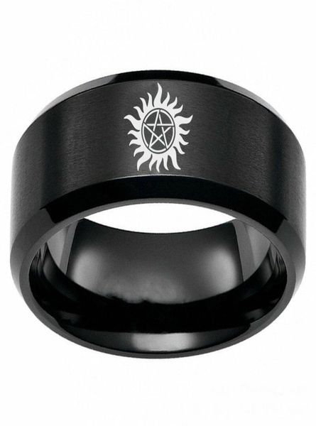 8mm supernatural logo stainless steel black ring men039s band jewelry size 6136491007, Silver
8mm supernatural logo stainless steel black ring men039s band jewelry size 6136491007, Silver