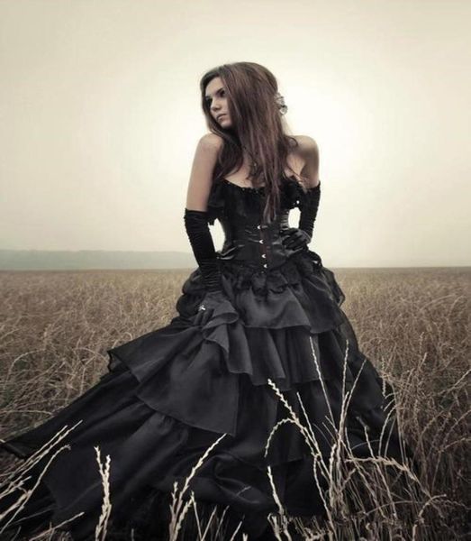 black gothic wedding dresses 2019 layers strapless slim corset basque skirt halloween costumes wedding gowns custom made size 1283702, White
black gothic wedding dresses 2019 layers strapless slim corset basque skirt halloween costumes wedding gowns custom made size 1283702, White