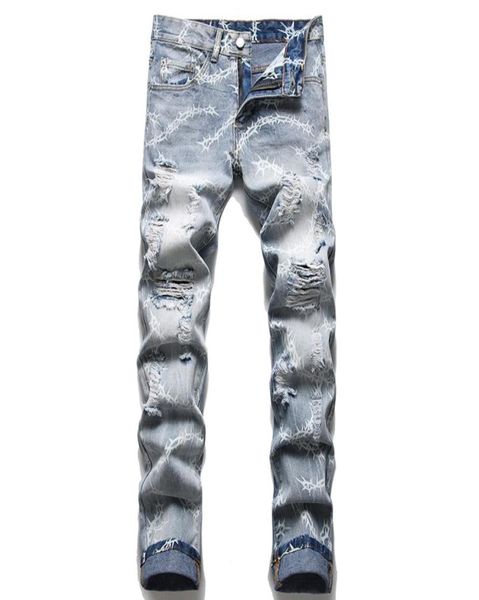 2022 summer street ripped hole men039s jeans fashion urban tight printed cotton denim pants slim fit mid waist casual trousers6090599, Blue
2022 summer street ripped hole men039s jeans fashion urban tight printed cotton denim pants slim fit mid waist casual trousers6090599, Blue