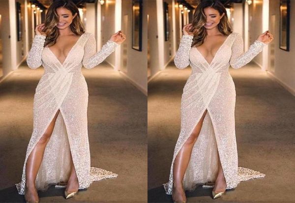 2022 glitter sequins wedding dresses gown high middle slits long sleeves deep v neck ruched reception dress bridal gowns1113505, White
2022 glitter sequins wedding dresses gown high middle slits long sleeves deep v neck ruched reception dress bridal gowns1113505, White