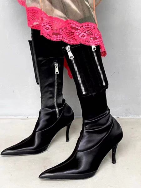 2023 autumn pocket zipper design knee high boots luxury brand new pointed toe stilettos heels elegant slim shoes, Black
2023 autumn pocket zipper design knee high boots luxury brand new pointed toe stilettos heels elegant slim shoes, Black
