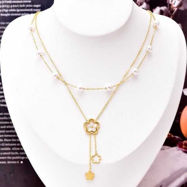 new exquisite luxury two layers pendant pearl necklace for women fashion four leaf flower stainless steel necklace jewelry gift l230704, Silver
new exquisite luxury two layers pendant pearl necklace for women fashion four leaf flower stainless steel necklace jewelry gift l230704, Silver