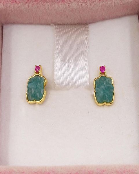 stud gold bear color earrings with amazonite and ruby ref bear jewelry 925 sterling andy jewel 812783064987693, Golden;silver 
stud gold bear color earrings with amazonite and ruby ref bear jewelry 925 sterling andy jewel 812783064987693, Golden;silver