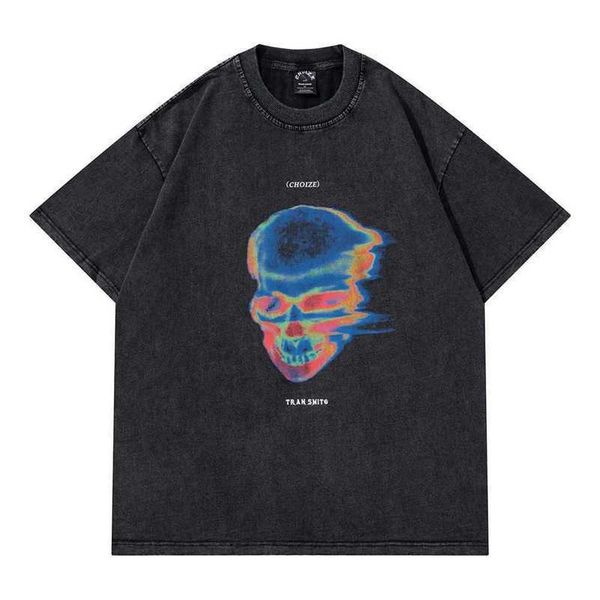 casual t-shirt dark black trendy brand skull printed short sleeved t-shirt for men's bf feng shui washed old loose round neck with 5/4, White;black
casual t-shirt dark black trendy brand skull printed short sleeved t-shirt for men's bf feng shui washed old loose round neck with 5/4, White;black