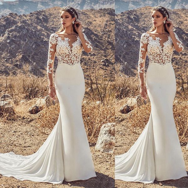 backless lace crystal mermaid wedding dress long sleeve chiffon see through bridal gown long train dress for bride, White
backless lace crystal mermaid wedding dress long sleeve chiffon see through bridal gown long train dress for bride, White