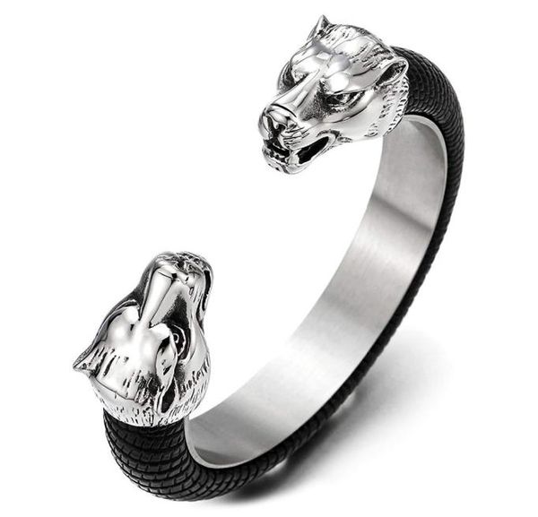 mens steel wolf head open cuff bangle bracelet inlaid with black leather elastic adjustable 6305862
mens steel wolf head open cuff bangle bracelet inlaid with black leather elastic adjustable 6305862