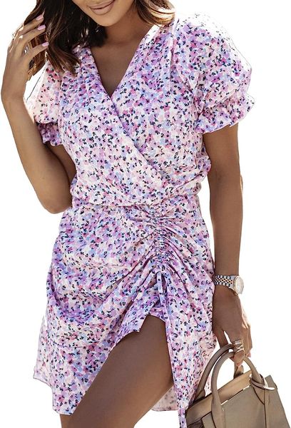 womens summer floral print wrap v neck ruffle short sleeve drawstring split boho mini dress, Black;gray
womens summer floral print wrap v neck ruffle short sleeve drawstring split boho mini dress, Black;gray