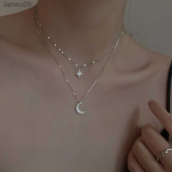 925 sterling silver double layer simple stars choker shiny zircon moon pendants necklaces girl gift fine accessories nk092 l230704
925 sterling silver double layer simple stars choker shiny zircon moon pendants necklaces girl gift fine accessories nk092 l230704