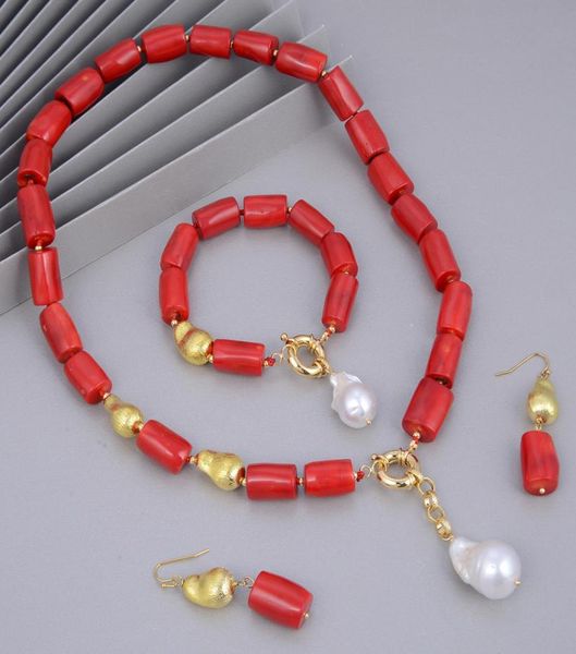 guaiguai jewelry natural white baroque pearl red corals gold color plated brushed beads necklace bracelet earrings sets for women7608284, Silver
guaiguai jewelry natural white baroque pearl red corals gold color plated brushed beads necklace bracelet earrings sets for women7608284, Silver
