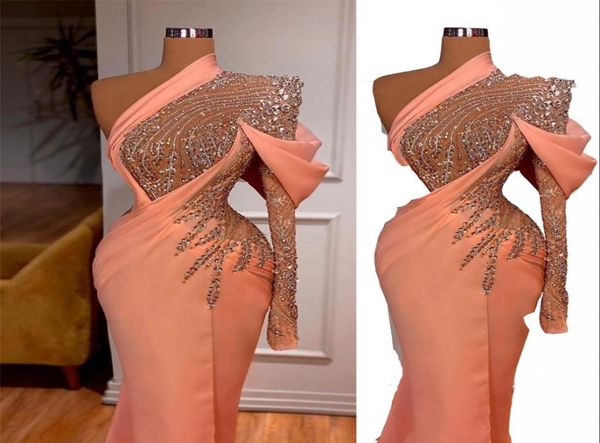 2023 arabic peach prom dresses one shoulder illusion long sleeves crystal beads chiffon mermaid evening dress party pageant f8292281, Black
2023 arabic peach prom dresses one shoulder illusion long sleeves crystal beads chiffon mermaid evening dress party pageant f8292281, Black
