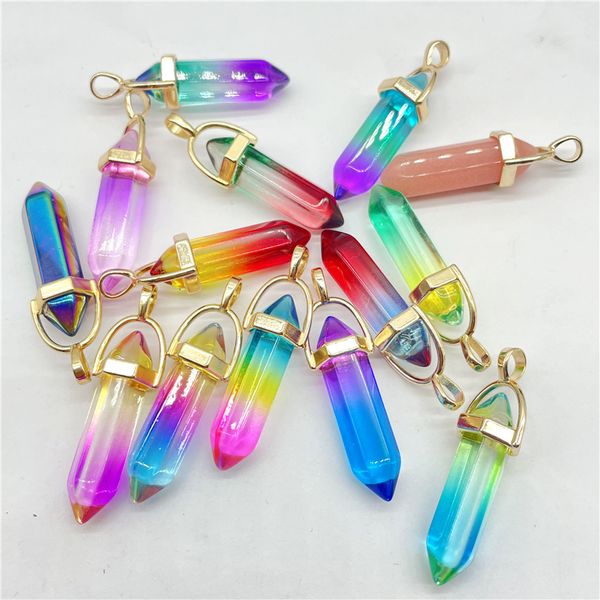 gold rainbow colored glass hexagonal prism pendulum pendant charms diy jewelry making necklaces accessories, Bronze;silver
gold rainbow colored glass hexagonal prism pendulum pendant charms diy jewelry making necklaces accessories, Bronze;silver