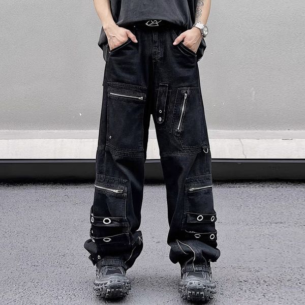 washed multi-pockets zippers vintage jeans streetwear baggy straight casual cargo pants denim trousers, Black;brown
washed multi-pockets zippers vintage jeans streetwear baggy straight casual cargo pants denim trousers, Black;brown