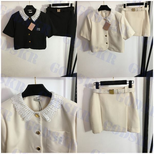 womens dress set lace short sleeved coats shirts embroidered letter skirts ladies cropped two colors, White
womens dress set lace short sleeved coats shirts embroidered letter skirts ladies cropped two colors, White