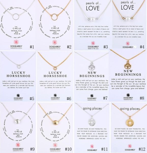 

new dogeared necklaces with gift card circle pearls horseshoe compass lotus flower pendants gold silver chain for women fashion 3312347