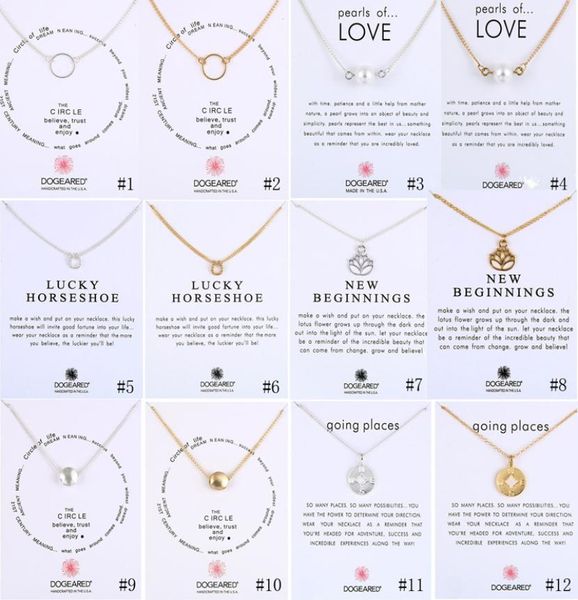 

new dogeared necklaces with gift card circle pearls horseshoe compass lotus flower pendants gold silver chain for women fashion 3312347