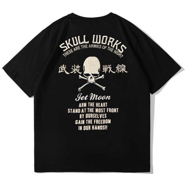 designer japanese trendy men's t-shirt anime armed front skeleton demon short sleeved embroidery personalized youth street trend, White;black
designer japanese trendy men's t-shirt anime armed front skeleton demon short sleeved embroidery personalized youth street trend, White;black