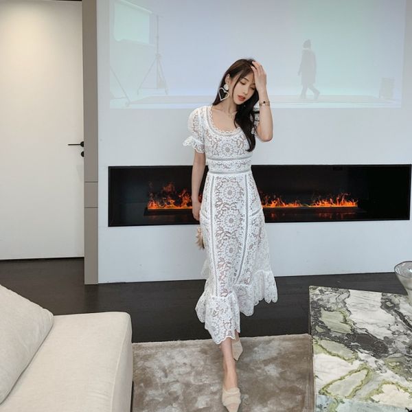 new s-elf - portrait lace lace dress mid length dress large round neck short sleeve dress green white, Black;gray
new s-elf - portrait lace lace dress mid length dress large round neck short sleeve dress green white, Black;gray