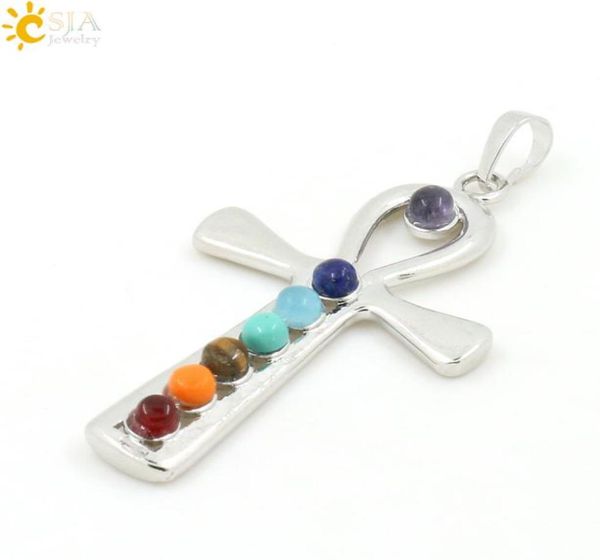 csja 2pcs egypt ankh symbol cross of life key crux ansata 7 chakra beads charms pendant women men necklace choker prayer jewelry e4548651, Silver
csja 2pcs egypt ankh symbol cross of life key crux ansata 7 chakra beads charms pendant women men necklace choker prayer jewelry e4548651, Silver