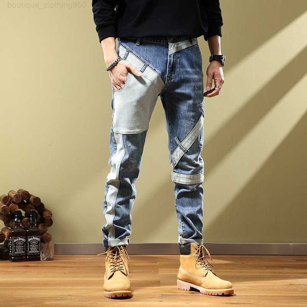 mens jeans designer winter nostalgic patchwork motorcycle stretch jeans mens trendy slim fit small foot versatile casual pants, Blue
mens jeans designer winter nostalgic patchwork motorcycle stretch jeans mens trendy slim fit small foot versatile casual pants, Blue