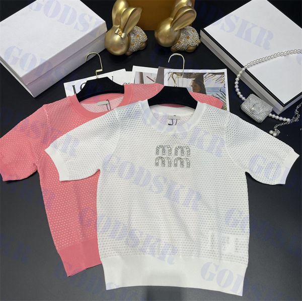 womens t shirt designer knitted tees letter rhinestone knitted shirts summer ladies short sleeve clothing, White
womens t shirt designer knitted tees letter rhinestone knitted shirts summer ladies short sleeve clothing, White