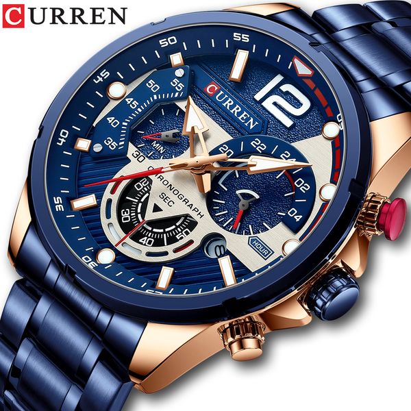 

wristwatches curren watches men's sport quartz chronograph luxury stainless steel clock with luminous watch relogio masculino 230712, Slivery;brown