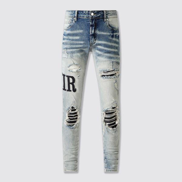 european ripped men's jeans embroidery quilted ripped jeans trend vintage pants folded slim skinny stylish men's straight leg pant, Blue
european ripped men's jeans embroidery quilted ripped jeans trend vintage pants folded slim skinny stylish men's straight leg pant, Blue